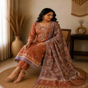 Linen printed with intricate Kantha handwork