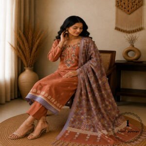 Linen printed with intricate Kantha handwork