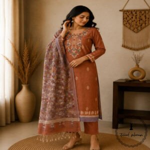Linen printed with intricate Kantha handwork