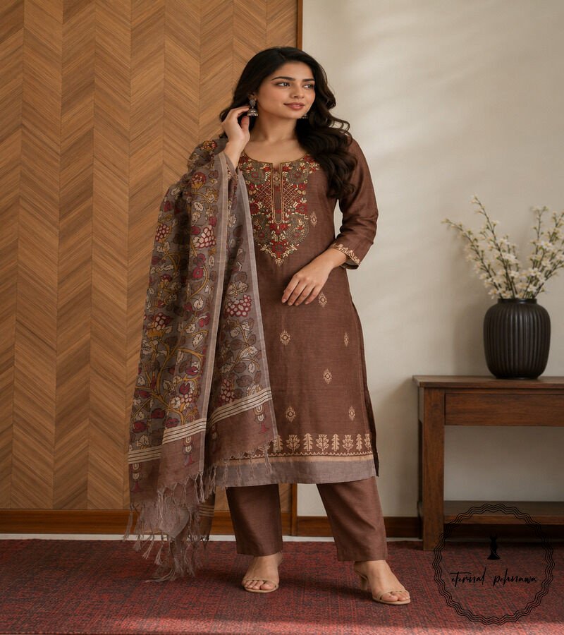 g1 Linen printed with intricate Kantha handwork