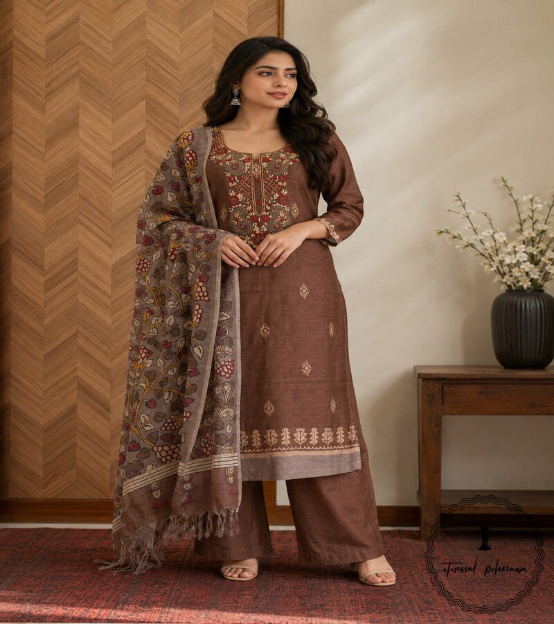 g2 Linen printed with intricate Kantha handwork