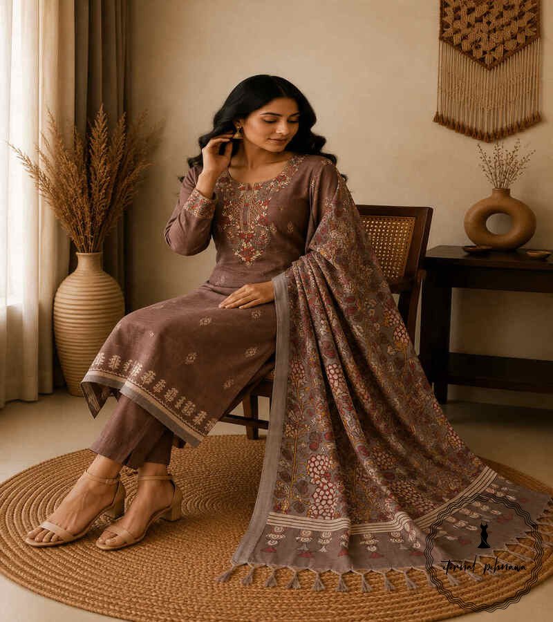 g3 Linen printed with intricate Kantha handwork