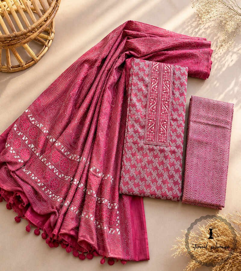 h-2 Beautiful Printed Cotton Embroidered Dress Material
