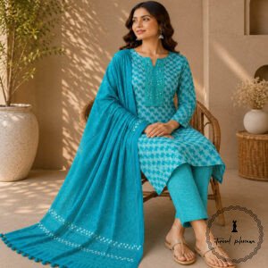 Beautiful Printed Cotton Embroidered Dress Material