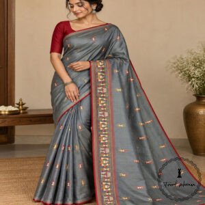 Embroidered Chhattisgarh Tribal Art Semi Tussar Silk Saree