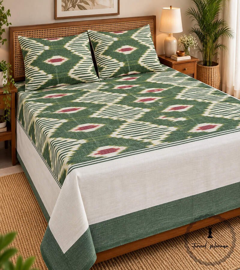 11b Pochampally Cotton Ikkat Double Bed Bedsheet