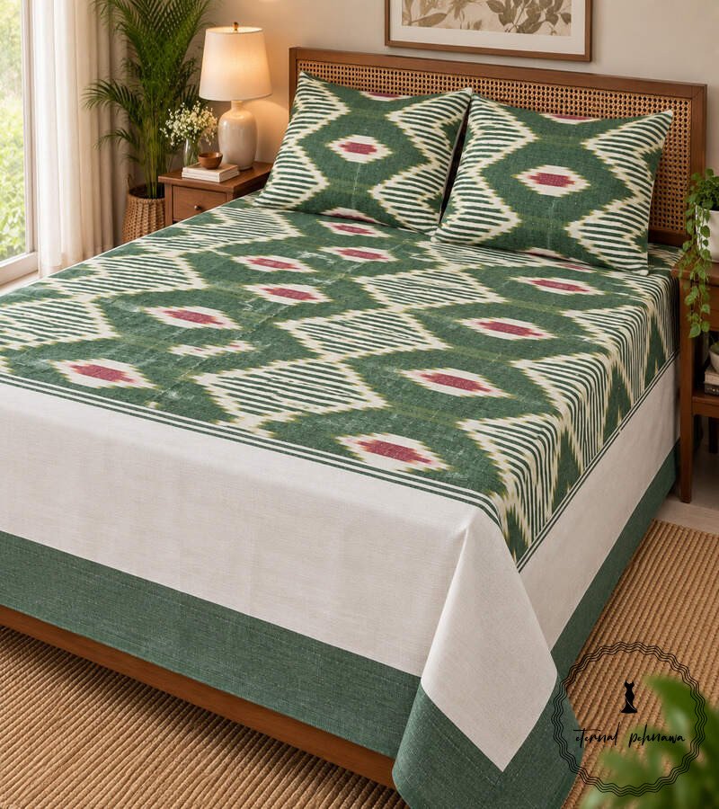 11c Pochampally Cotton Ikkat Double Bed Bedsheet