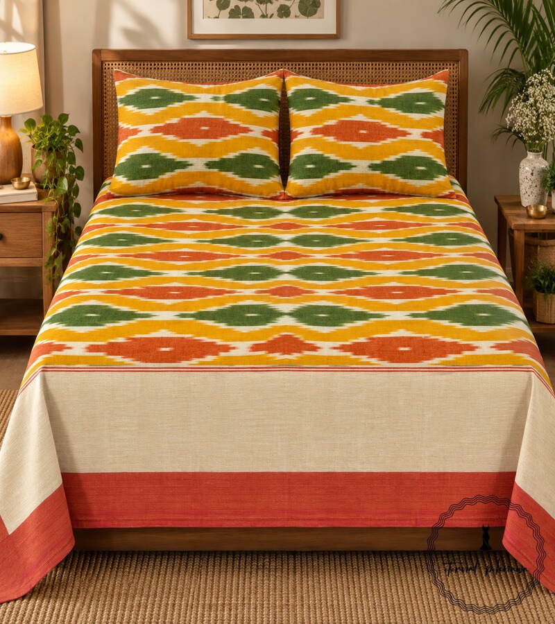13a Pochampally Cotton Ikkat Double Bed Bedsheet