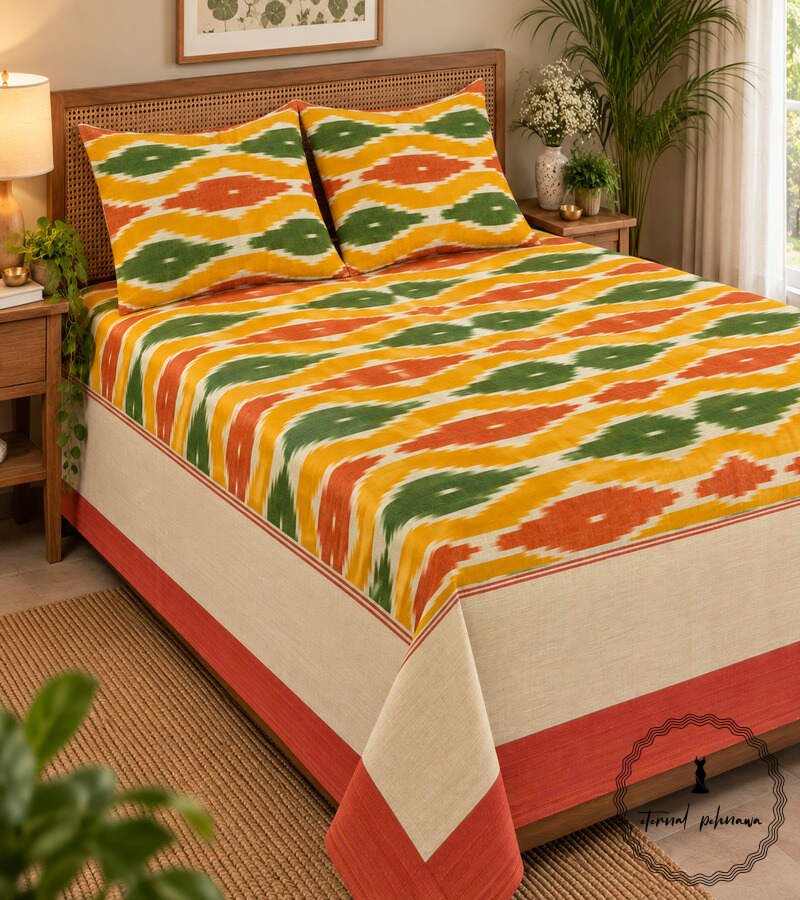 13b Pochampally Cotton Ikkat Double Bed Bedsheet