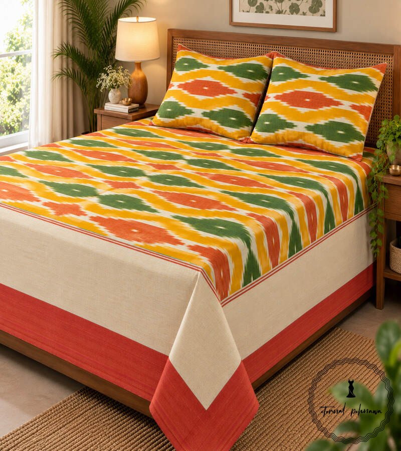 13c Pochampally Cotton Ikkat Double Bed Bedsheet