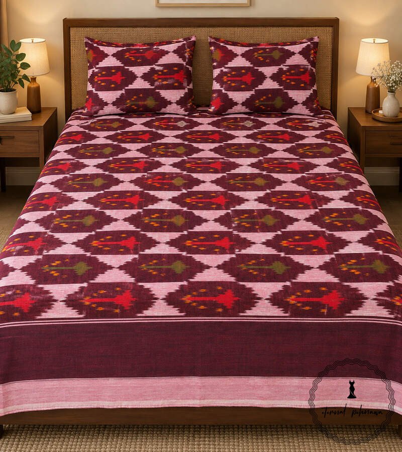 1a Pochampally Cotton Ikkat Double Bed Bedsheet