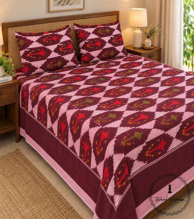 1b Pochampally Cotton Ikkat Double Bed Bedsheet