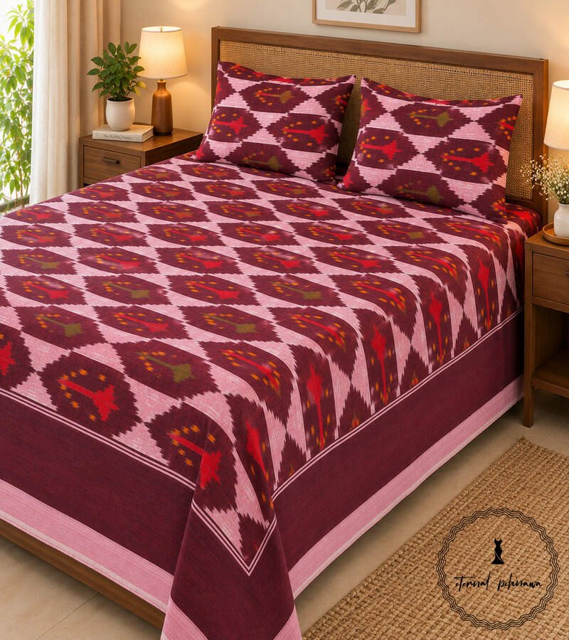 1c Pochampally Cotton Ikkat Double Bed Bedsheet