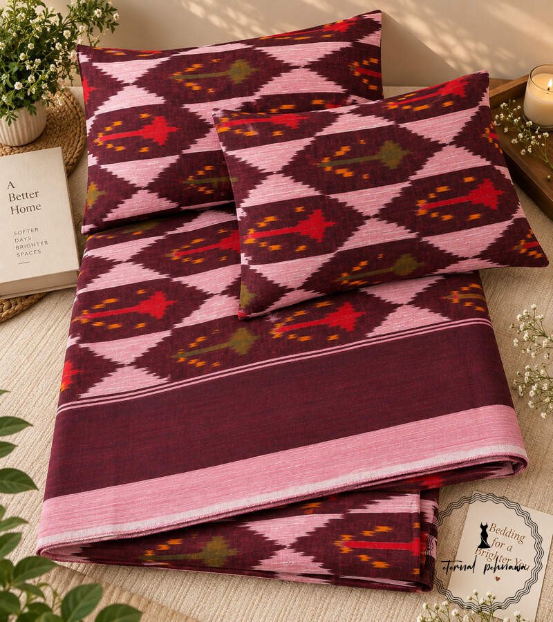1d Pochampally Cotton Ikkat Double Bed Bedsheet