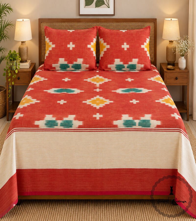 5a Pochampally Cotton Ikkat Double Bed Bedsheet