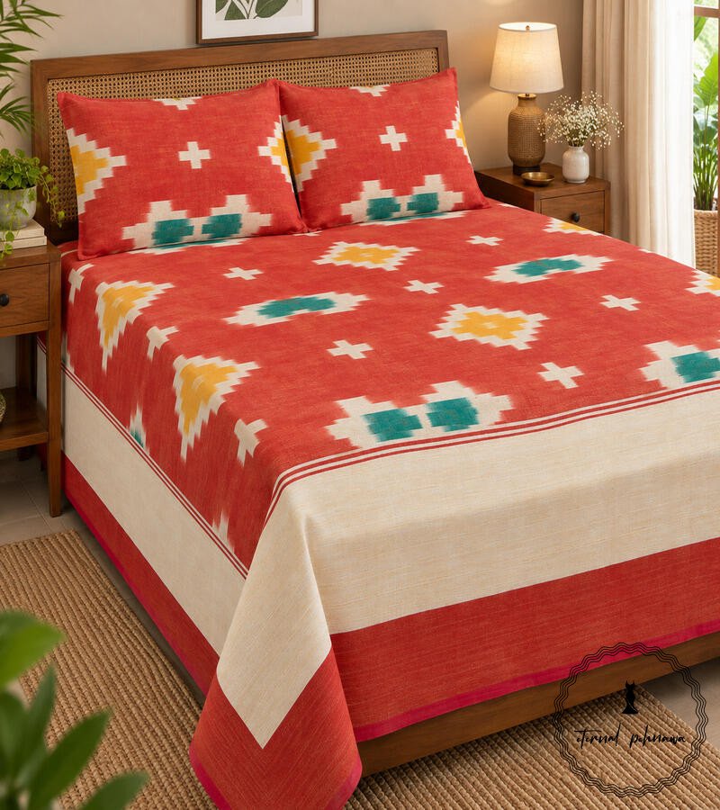 5b Pochampally Cotton Ikkat Double Bed Bedsheet