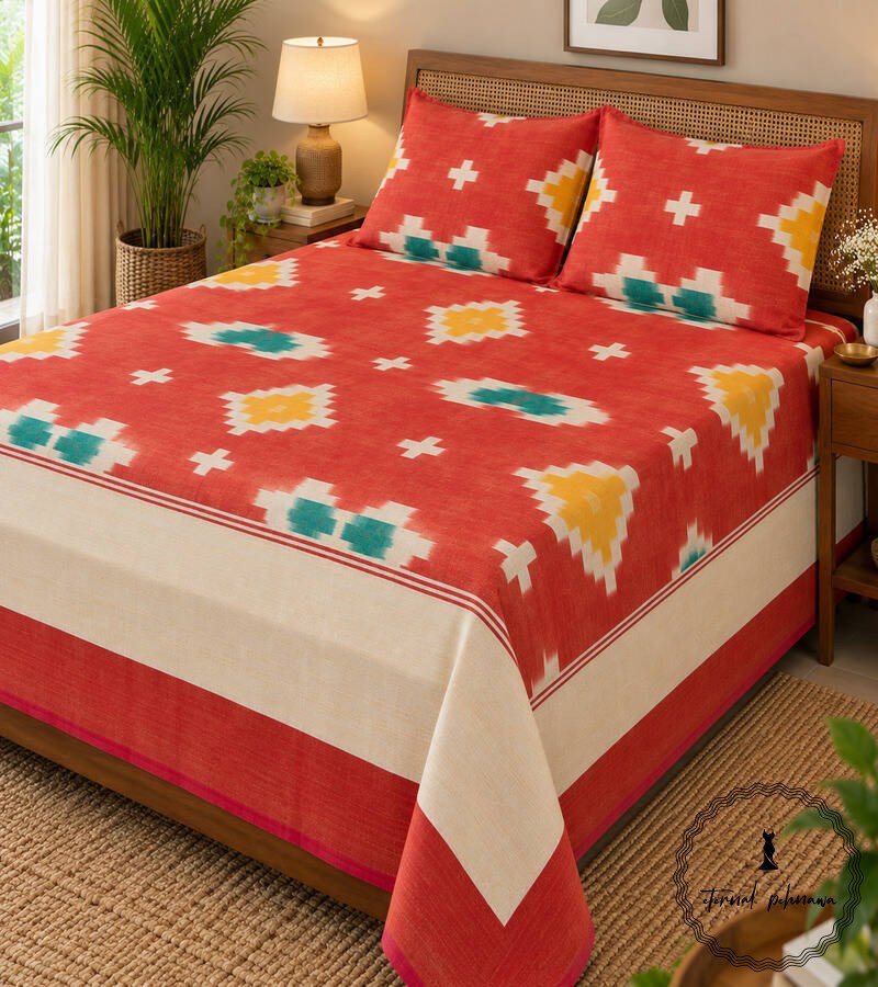 5c Pochampally Cotton Ikkat Double Bed Bedsheet