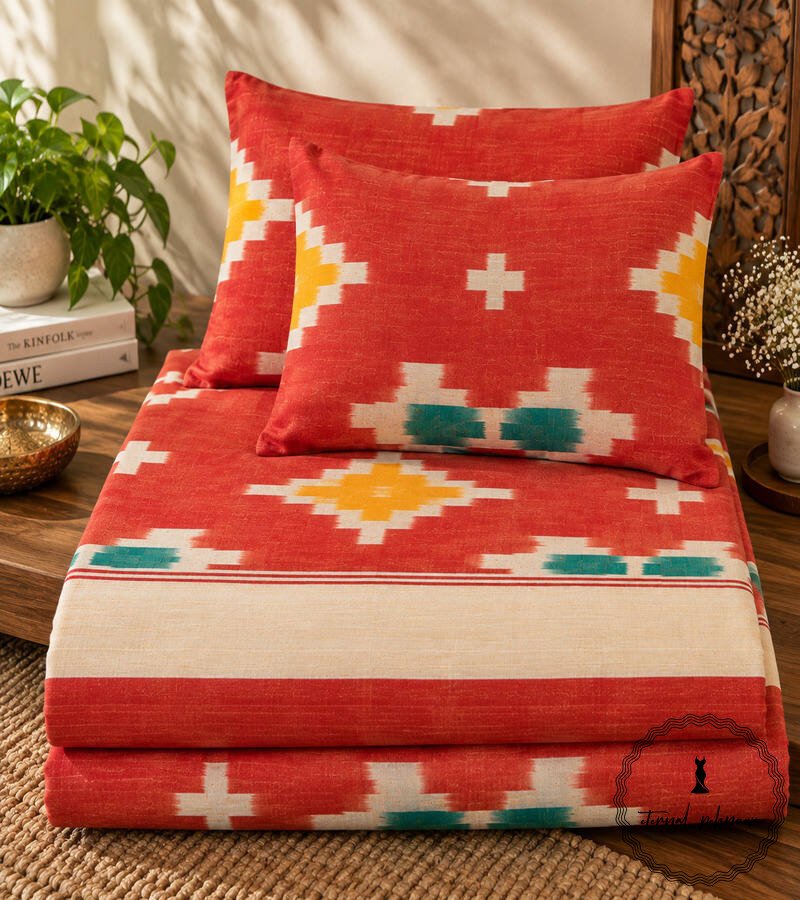 5d Pochampally Cotton Ikkat Double Bed Bedsheet