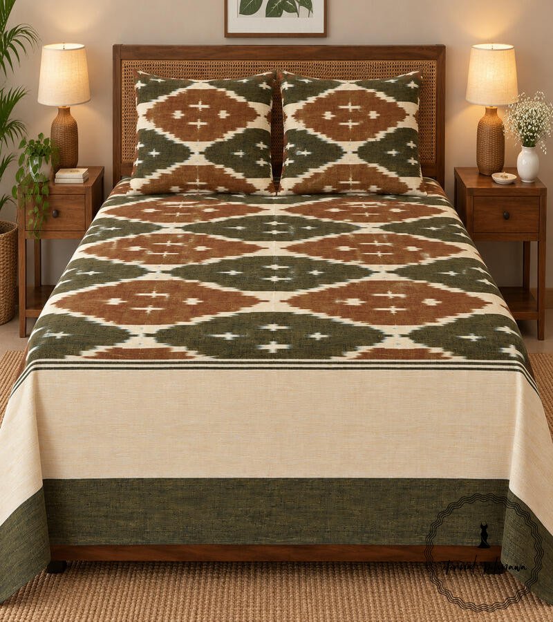 6a Pochampally Cotton Ikkat Double Bed Bedsheet