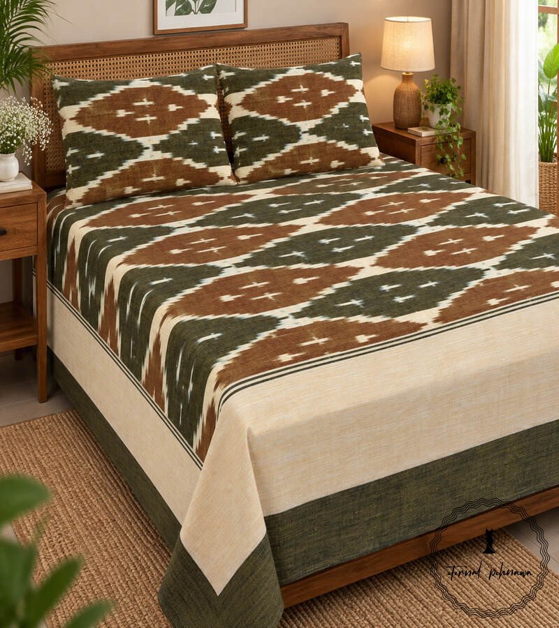 6b Pochampally Cotton Ikkat Double Bed Bedsheet