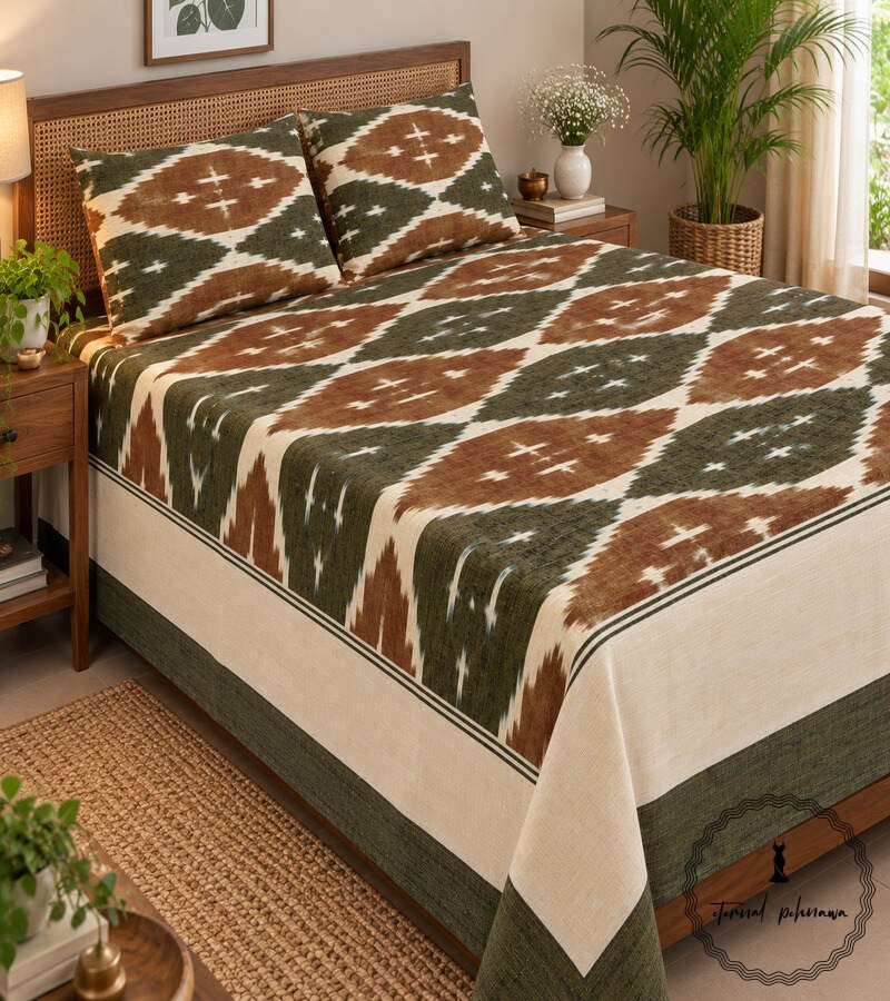 6c Pochampally Cotton Ikkat Double Bed Bedsheet