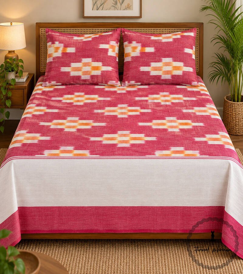 9a Pochampally Cotton Ikkat Double Bed Bedsheet