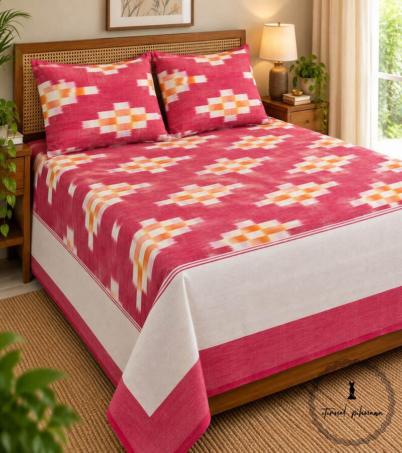 9b Pochampally Cotton Ikkat Double Bed Bedsheet
