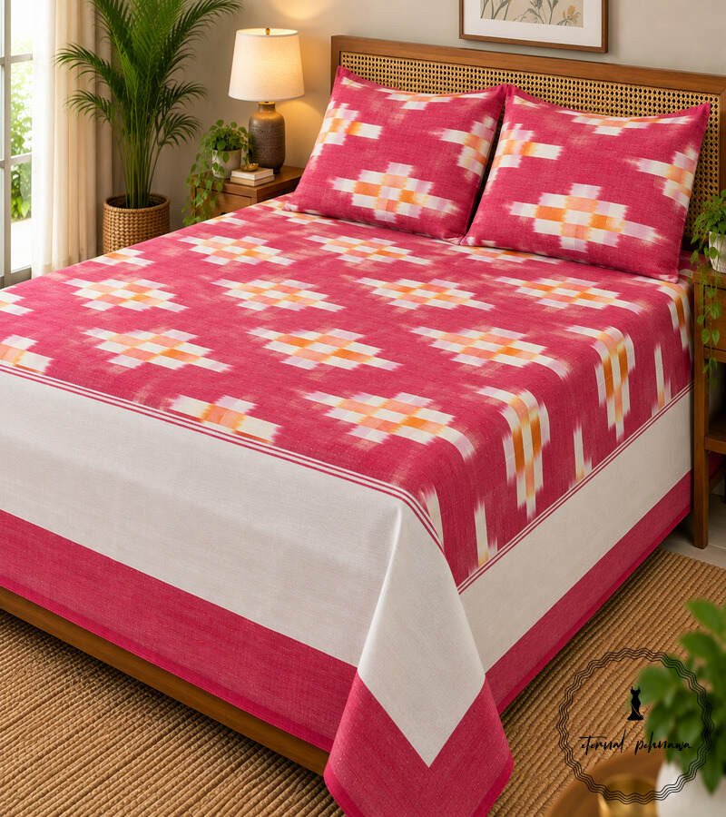 9c Pochampally Cotton Ikkat Double Bed Bedsheet