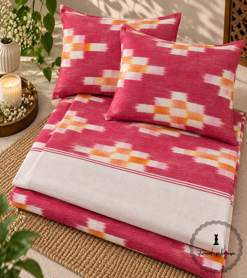 9d Pochampally Cotton Ikkat Double Bed Bedsheet