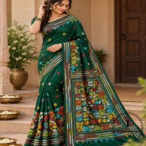 Handcrafted Kantha Stitch Blended Bangalore Silk Saree
