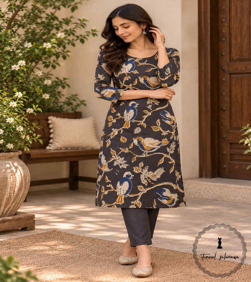 b Traditional Kalamkari Handloom Kurta Fabric