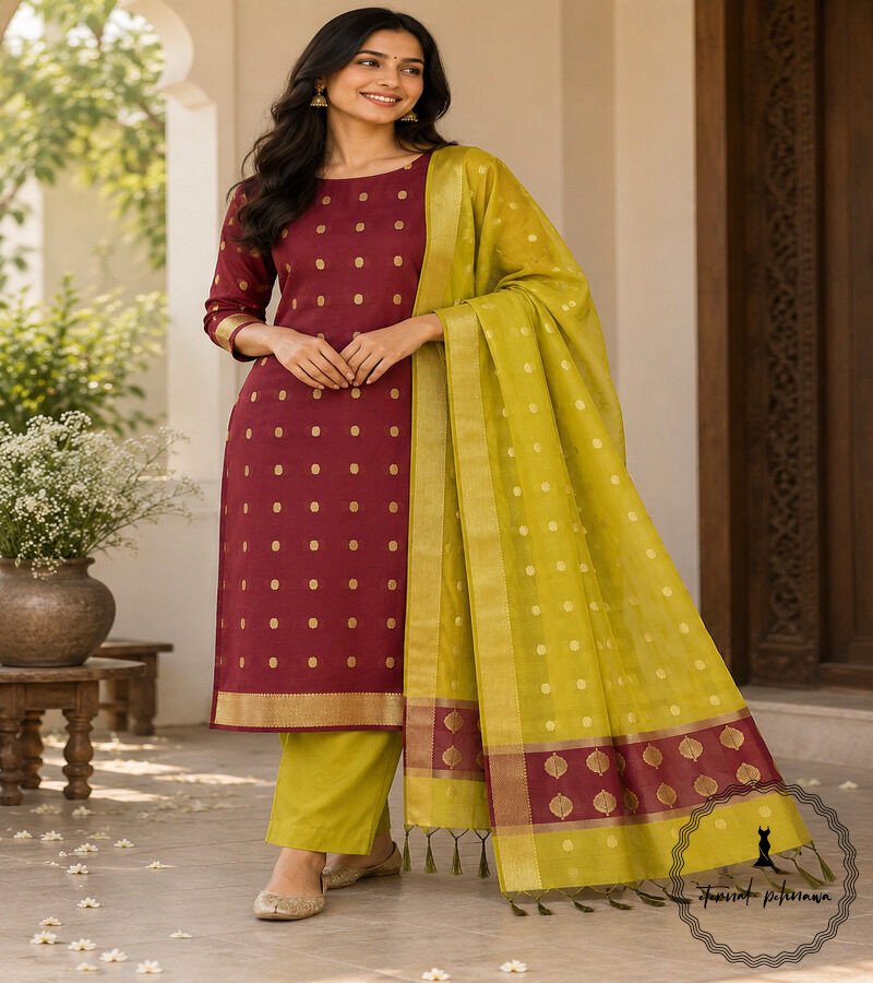 b1 Handloom Maheshwari Cotton Silk Suit