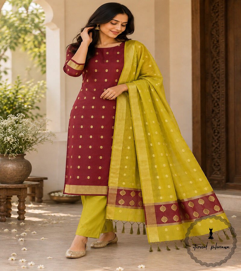 b2 Handloom Maheshwari Cotton Silk Suit