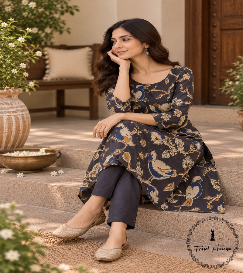 c Traditional Kalamkari Handloom Kurta Fabric