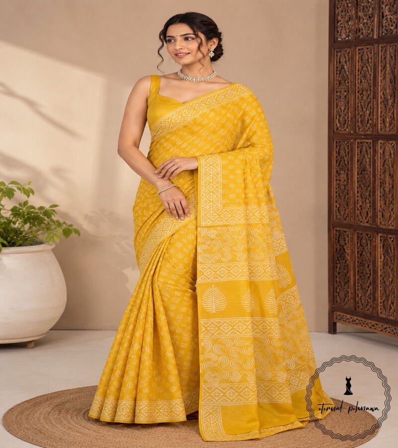 c Cotton Bagru Printed Saree