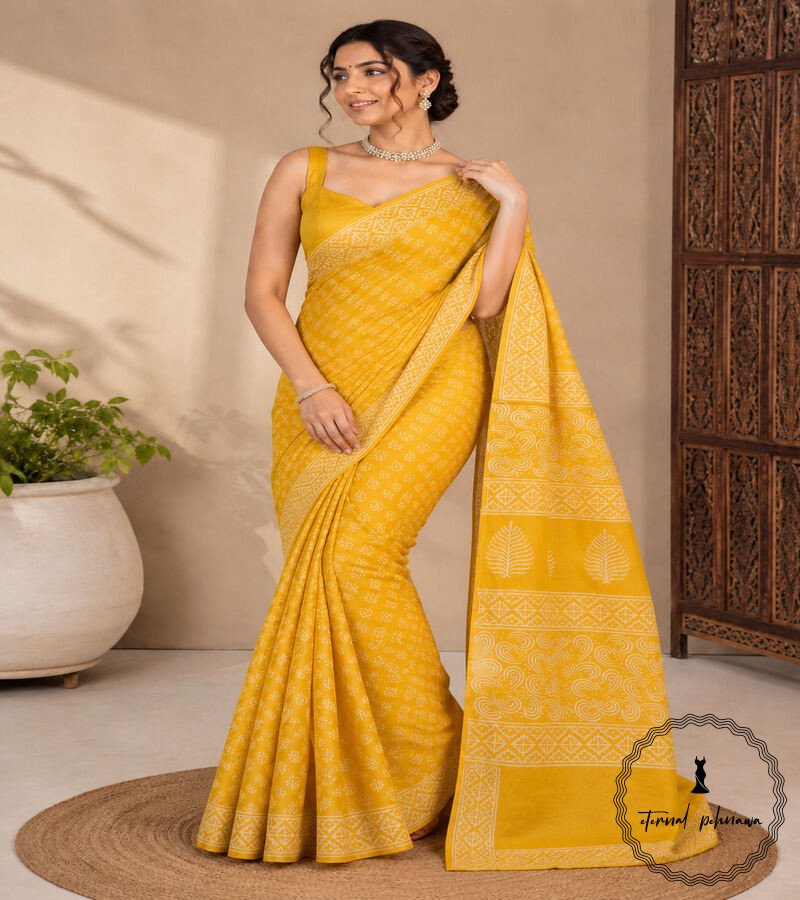 cc Cotton Bagru Printed Saree