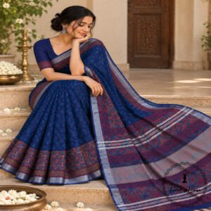Beautiful Handblock Printed Linen Cotton Saree with Blouse