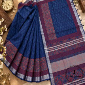 Beautiful Handblock Printed Linen Cotton Saree with Blouse