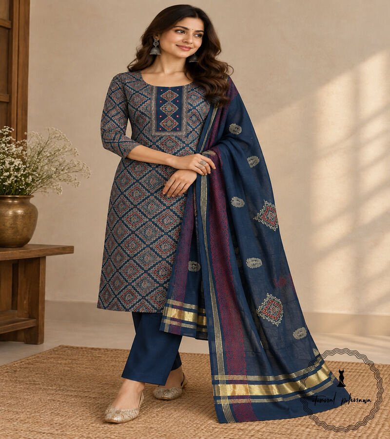 j Beautiful Handcrafted Cotton Embroidered Dress Material