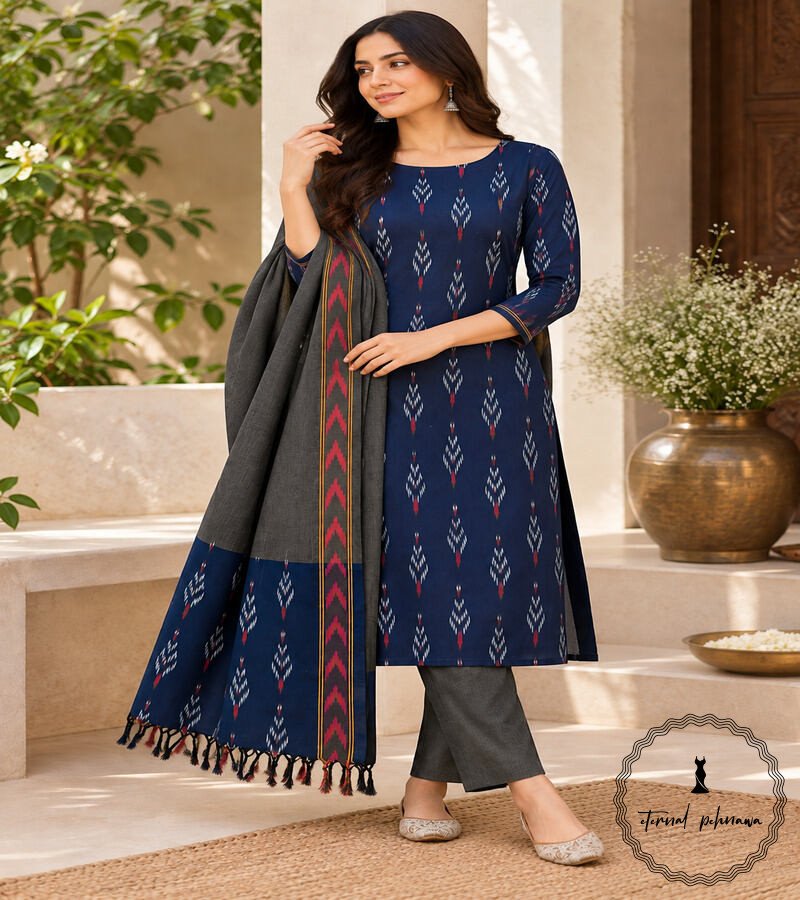 r Pure Cotton Ikkat Suit