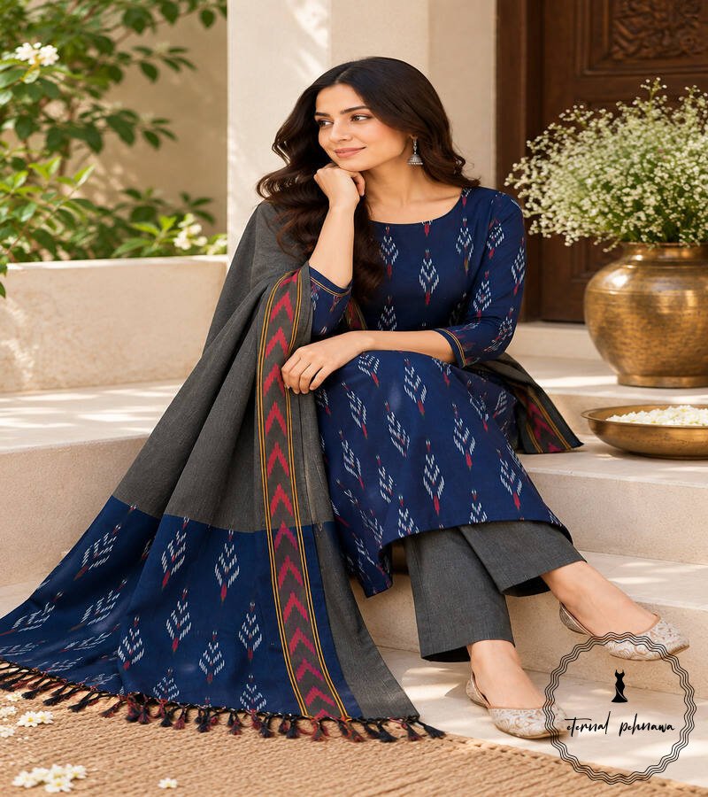 s Pure Cotton Ikkat Suit