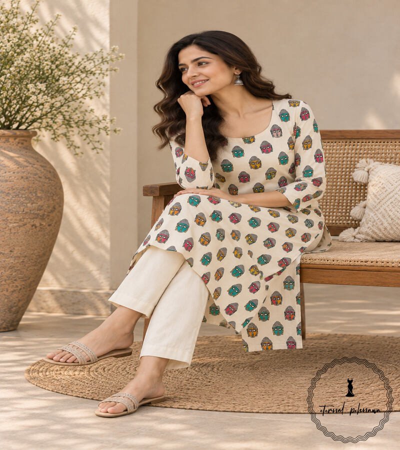 z1 Traditional Kalamkari Handloom Kurta Fabric
