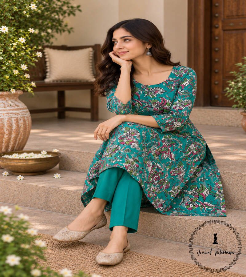 z5 Traditional Kalamkari Handloom Kurta Fabric