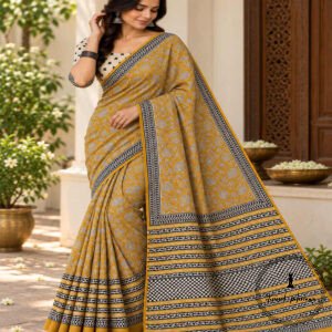 Hand Block Printed Mulmul Cotton Printed Saree