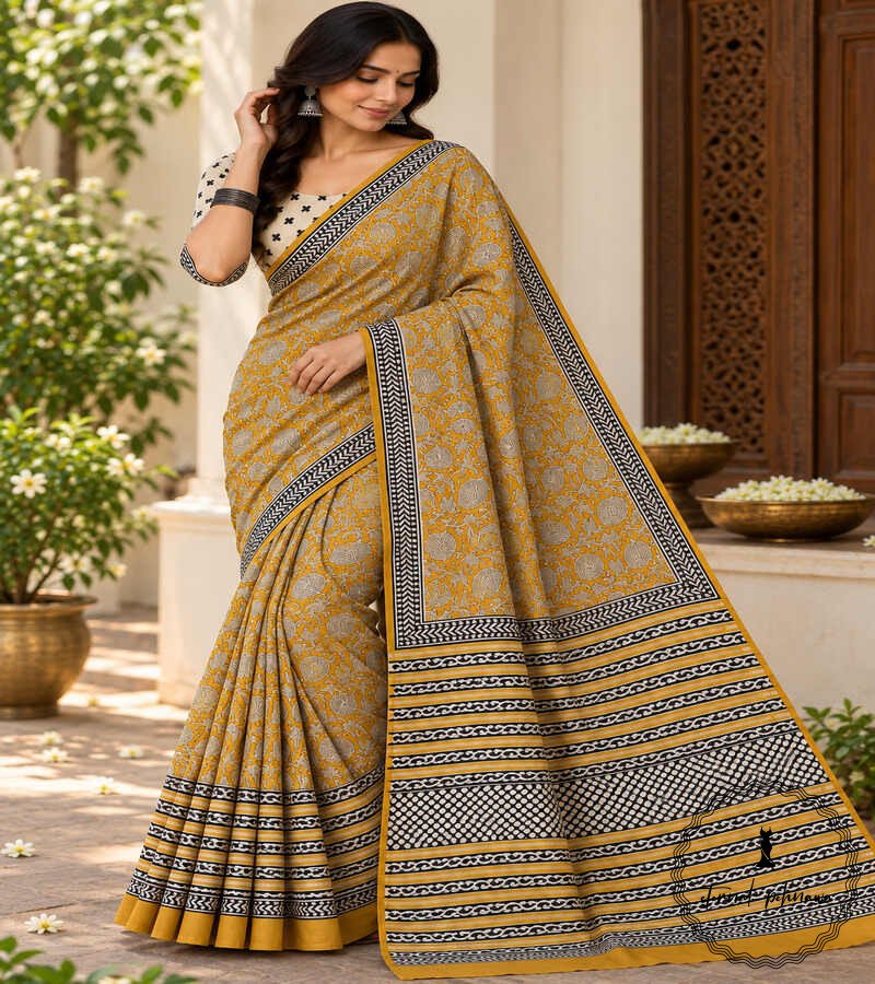 10 Hand Block Printed Mulmul Cotton Printed Saree