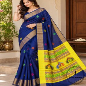 Pure Handloom Raw Silk Saree with Zari & Ikkat Border