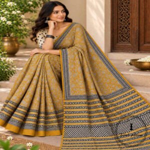 Hand Block Printed Mulmul Cotton Printed Saree