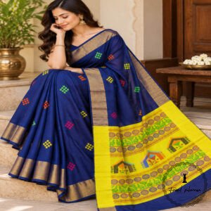 Pure Handloom Raw Silk Saree with Zari & Ikkat Border