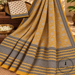 Hand Block Printed Mulmul Cotton Printed Saree