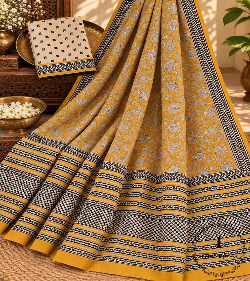 12 Hand Block Printed Mulmul Cotton Printed Saree